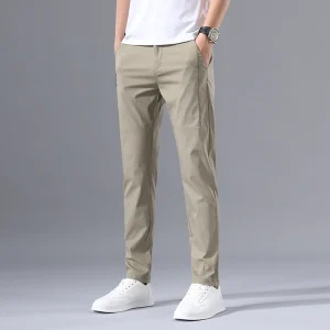 2025 Men's Casual Pants Slim Fit Stretch Classic Chino Trouser Male Stretch Elastic Korean Summer Dress Ice Light Thin Business