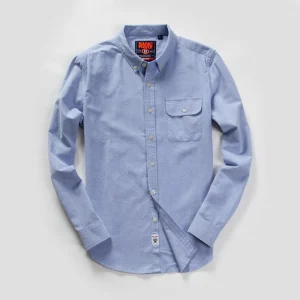 Men's Long Sleeve Oxford Casual Shirt Front Patch Chest Pocket Regular-fit Button-down Collar Thick Work Shirt MG20306