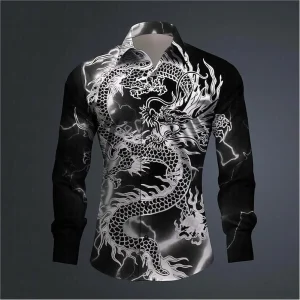 Hawaii Men's 3D Printed Dragon Print Roll-down Button-down Shirt Outdoor Street Long Sleeve Clothing Fashion Casual Beach Style