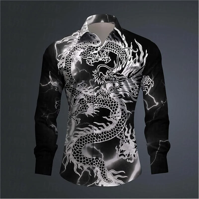 Hawaii Men's 3D Printed Dragon Print Roll-down Button-down Shirt Outdoor Street Long Sleeve Clothing Fashion Casual Beach Style