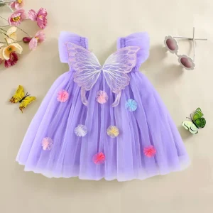 Toddler Kids Baby Girls' Summer Tulle Dress Butterfly Flower Princess Mesh Bow Wings Dress for Girls Birthday Party Mesh Dresses