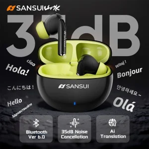 Sansui W59 Ai Translator Earbuds ANC Bluetooth 6.0 Earphones in-Ear -35dB Active Noise Canceling Headset with Transparency Mode