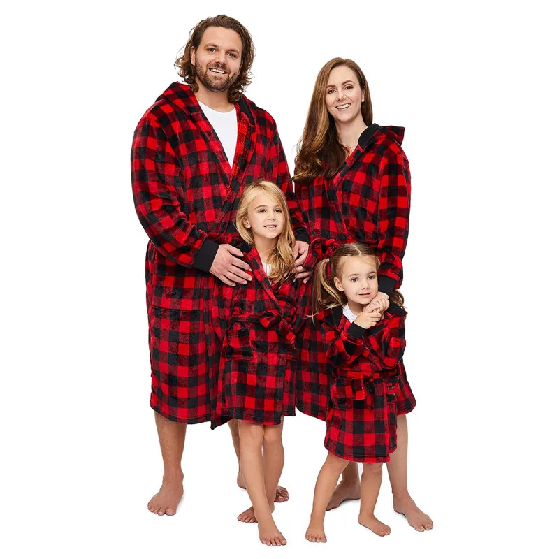 Red Plaid Matching Family Christmas Pajamas Set Long Sleeve Nightgown for Parents and Children Festive Holiday Sleepwear