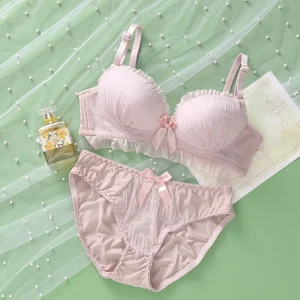 Cute Japanese Women Lace Bra Sets Knot Underwear Backless Young Girls Unline Lingerie Floral Soft Comfortable Bra & Brief Sets