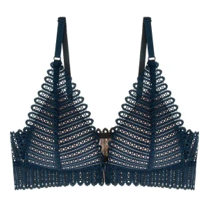 New Women's Bra French Triangle Cup Underwear Women's Thin Sexy Lace Beautiful Back Buckle Small Bra Gathering No Steel Ring Bra