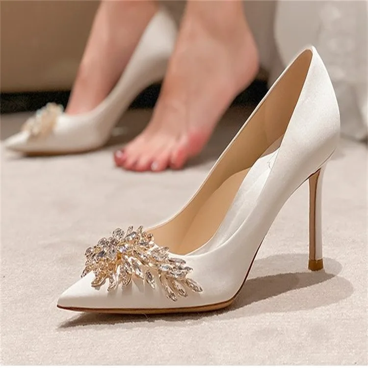Gold Heels Fine Heeled Shoes Sexy Pump 2024 All-Match Slip On Sandals Ladies Pointed Wedge Lace-Up Stiletto Crossdressers Cryst