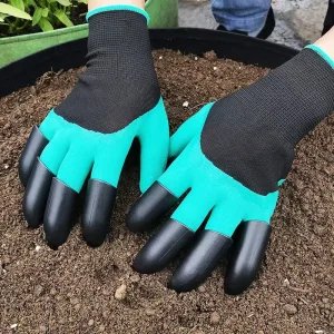1 Pair Garden Digging Gloves Household Sting-Resistant Non-slip Latex Gloves Breathable Claws Gloves Gardening Hand Protector