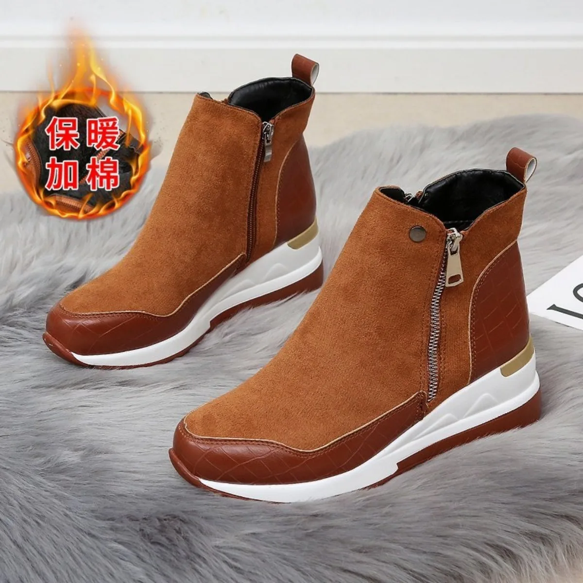 New Women Winter Boots Chunky Sneakers Ankle Boots Woman Zipper Buckle Thick Sole Platform Waterproof High Top Female Booties - Image 2
