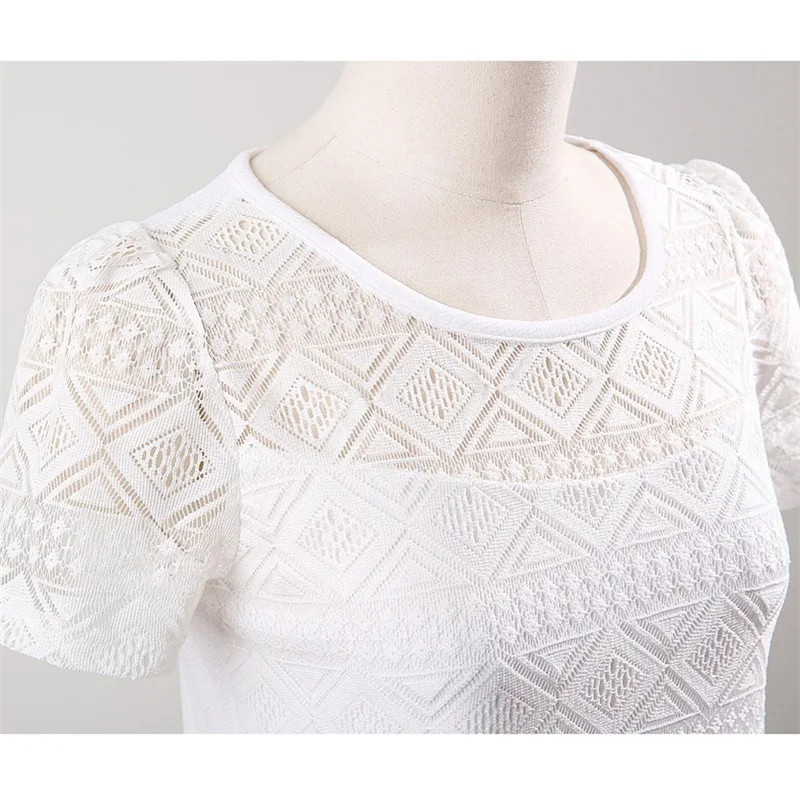 Women Summer Chiffon Blouse Lace Crochet Female Korean Shirts Ladies Blusas Tops Shirt White Blouses Slim Fit Tops 2024 New - Image 6