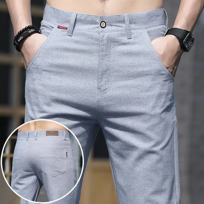 Spring Summer Men Thin Linen Straight Pants Streetwear Fashion New Business Casual Pockets Slim Big Size Male Versatile Trousers - Image 2