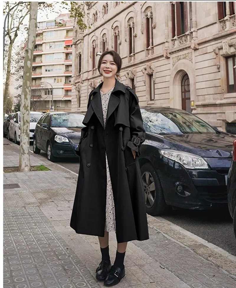 Womens Autumn Classic Double Breasted Long Trench Jacket with Belt Female Solid Color Lapels Windbreaker Winter Coat for Women - Image 5