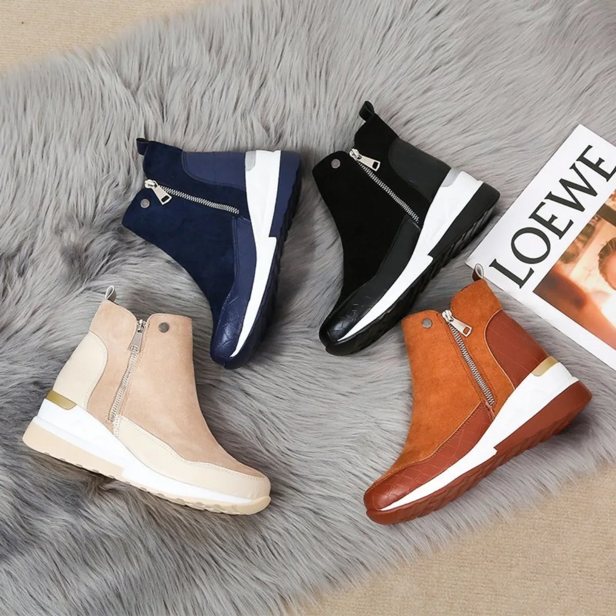 New Women Winter Boots Chunky Sneakers Ankle Boots Woman Zipper Buckle Thick Sole Platform Waterproof High Top Female Booties - Image 6