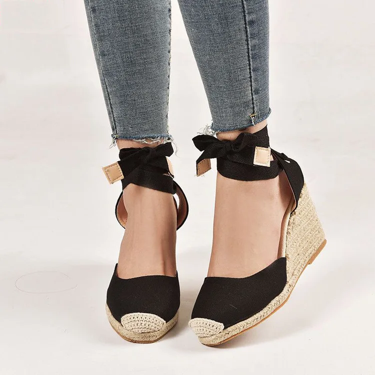 Black Platform Sandals Clogs Wedge Straw Shoes Women Summer Heels Large Size Suit Female Beige Espadrilles Handmade Girls 2024 C - Image 3