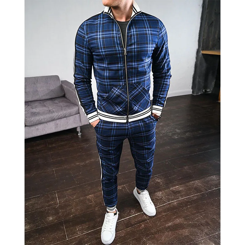Mens Tracksuits Colorful Plaid Casual Zipper Hoodie Set 3D Print Set New Autumn Male Sweatshirt Clothes For Men - Image 4