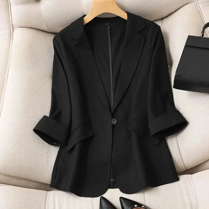 Spring Summer Women Seven Points Sleeve Small Suit Coat Korean Female Solid Color Blazer Jacket Ladies New Leisure Fashion Tops - Image 6