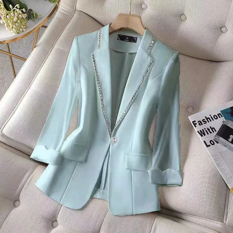 2022 Autumn Women's Blazer Paillettes Femme Summer Sunscreen Jacket White New Suit Jacket Women's Fashion Thin Black Cardigan - Image 3