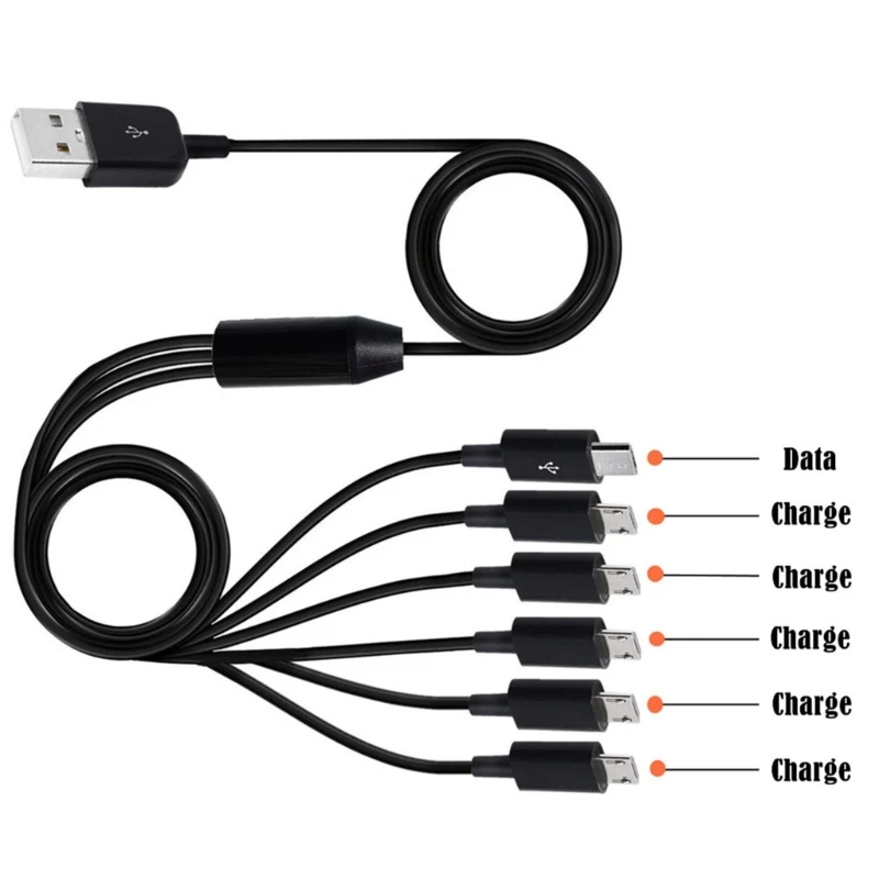 6 In 1 Micro USB/Type C Splitter Cable USB A 2.0 to 6 Micro USB/Type C Data Sync Charing Cable For Phone Tablet Pad - Image 4