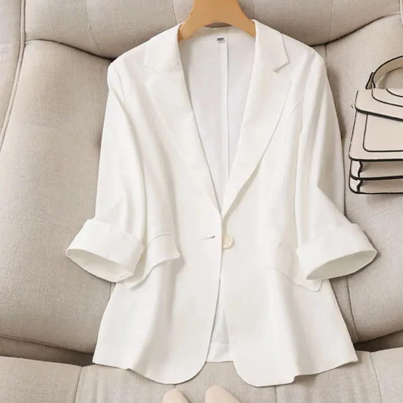 Spring Summer Women Seven Points Sleeve Small Suit Coat Korean Female Solid Color Blazer Jacket Ladies New Leisure Fashion Tops - Image 3