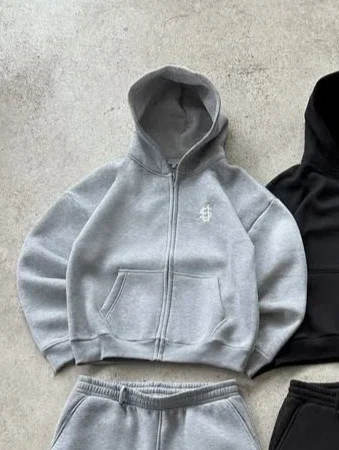 Streetwear Y2K Casual Baggy Sweatshirt Drawstring Sports Pants Zipper Hoodie Letter Embroidery Fashion 2 Piece Set Tracksuit Men - Image 3