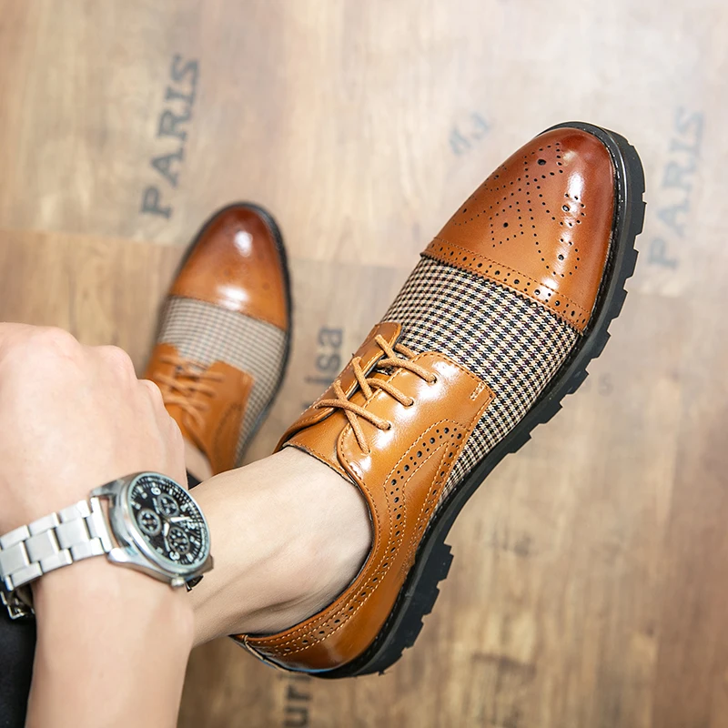 Men's Dress Oxford Brogue Derby Carved Fashion Business Male Designer Casual Leather Formal Loafers Suit Shoes for Men Footwear - Image 2