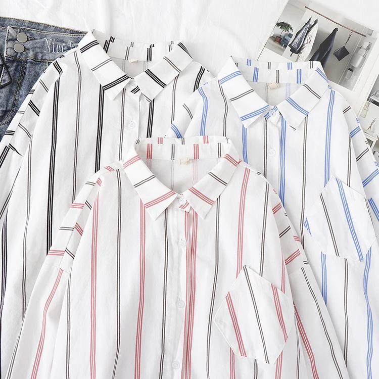 Loose Casual Striped Shirts Women 2024 New Ladies Sweet Simple Style Long Sleeve Print Shirt Female Blouse and Tops Lady Clothes - Image 2