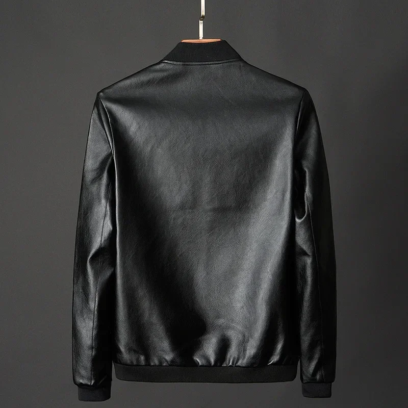 2024 Autumn New Men Black Biker PU Leather Coat Korean Fashion Men Pu Leather Jacket Trend Casual Fit Slim Baseball Clothes 8Xl - Image 4