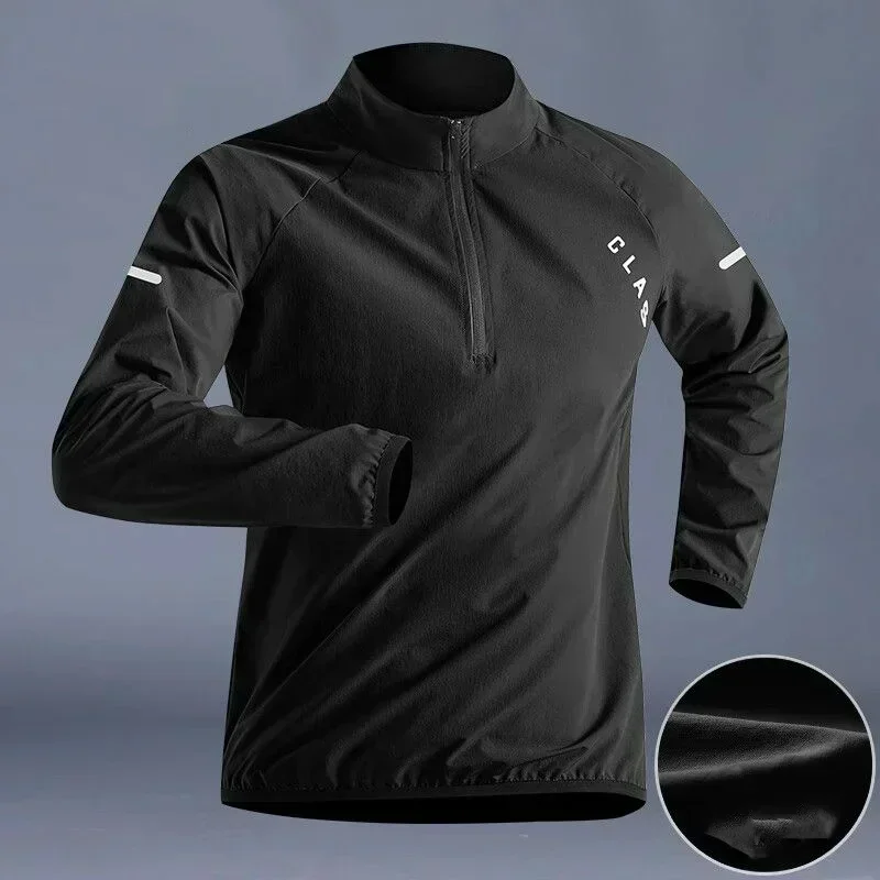 Quick Drying Clothes Men Autumn Sports T-shirt Stand Neck Loose Long Sleeved Outdoor Running Tracksuit Breathable Half Zip Top - Image 2