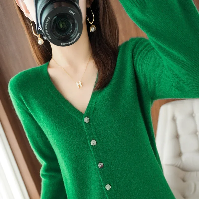Spring Autumn Women Cardigans Single Breasted V-neck Solid Knitted Sweater Slim Female White Cardigans Casual Outerwear - Image 4