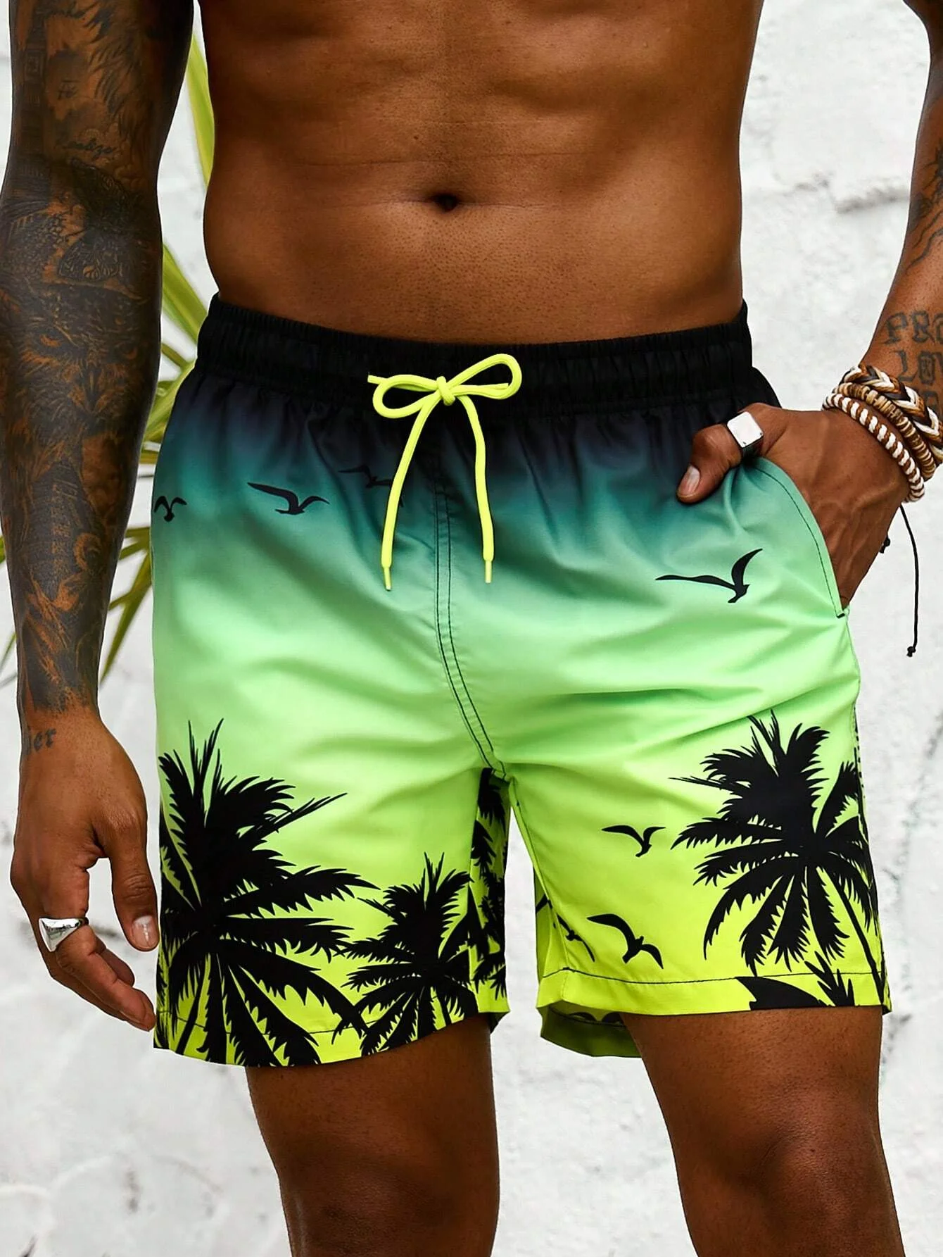 Summer Vacation Men's Palm Tree Print Drawstring Waist Board Shorts Fashion Swim Trunks 3D Print Breathable Short Streetwear - Image 3