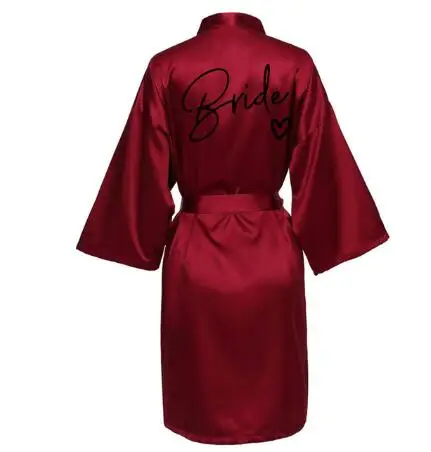 Wedding Party Team Bride Robe With Black Letters Kimono Satin Pajamas Bridesmaid Bathrobe SP003 - Image 2