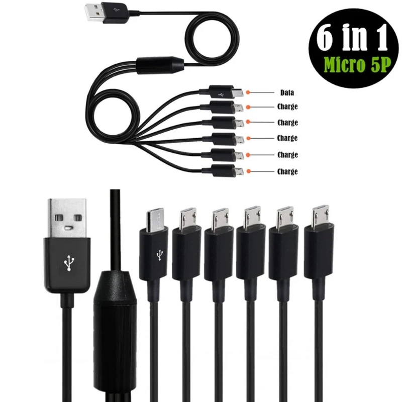 6 In 1 Micro USB/Type C Splitter Cable USB A 2.0 to 6 Micro USB/Type C Data Sync Charing Cable For Phone Tablet Pad - Image 2
