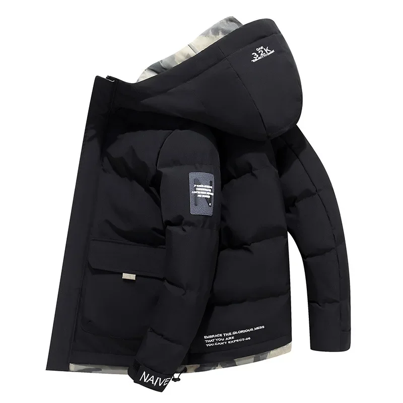 Thick Men New Warm Parka Jackets Winter Casual Men's Outwear Coats Solid Hooded Puffer Jacket Male Windbreak Padded Down Jacket - Image 3