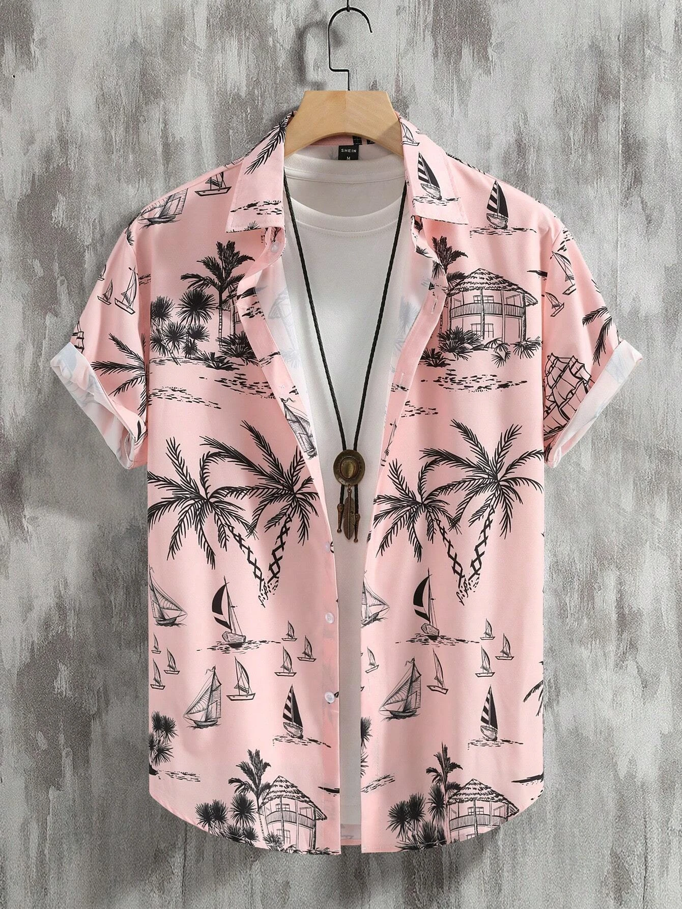 Men's Coconut Tree Graphic Print Short Sleeve Lapel Shirt Tops Men's Casual Button-Down Shirts For Summer Daily Wear And Resort - Image 3