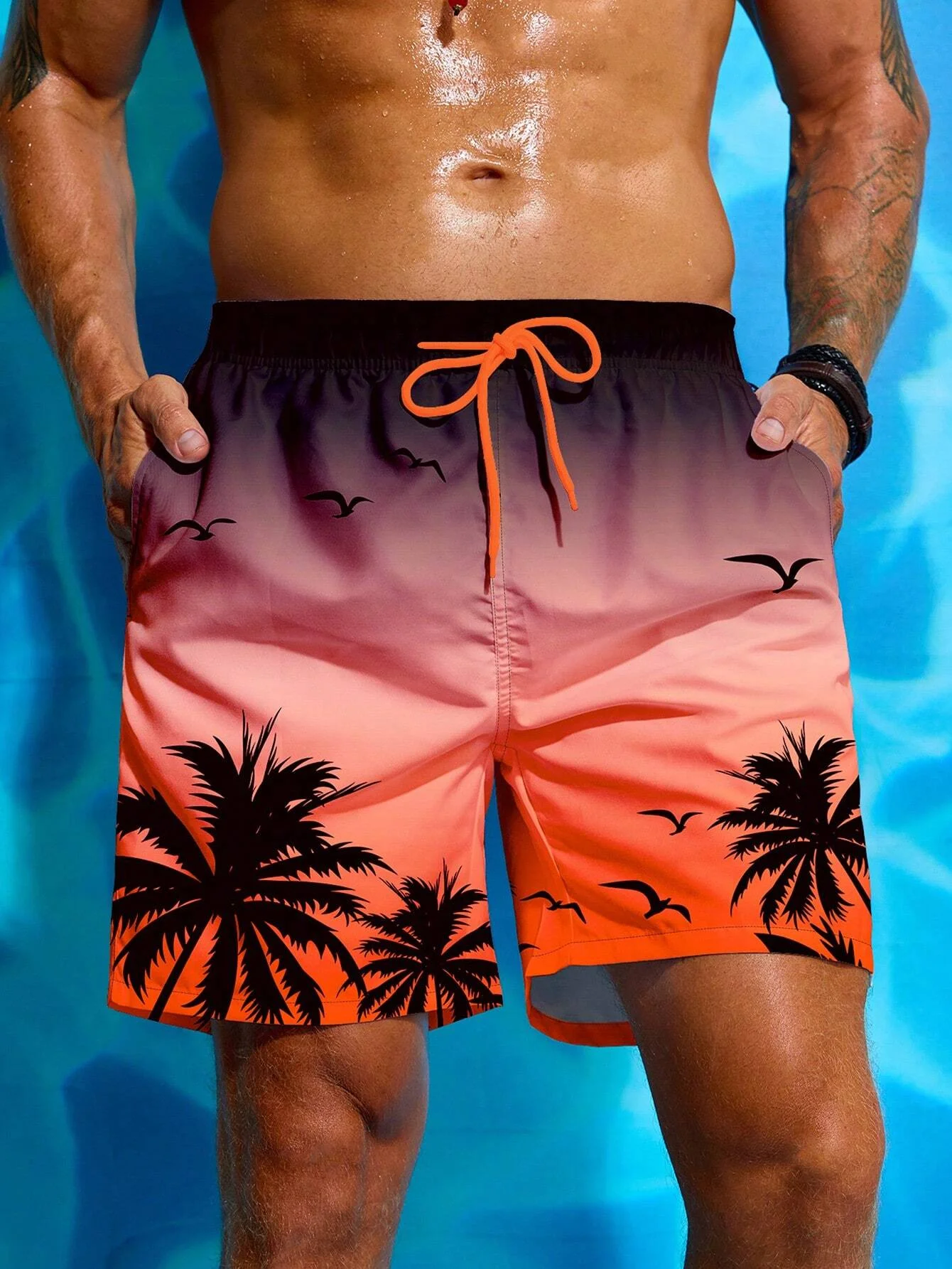 Summer Vacation Men's Palm Tree Print Drawstring Waist Board Shorts Fashion Swim Trunks 3D Print Breathable Short Streetwear - Image 4