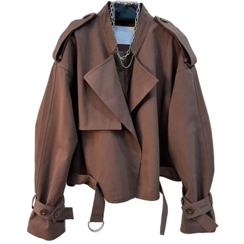 Workwear Short Style Little Fellow Loose Coat Female 2024 Autumn and Winter New Style Fallow All-match Advanced Trench Coat - Image 3