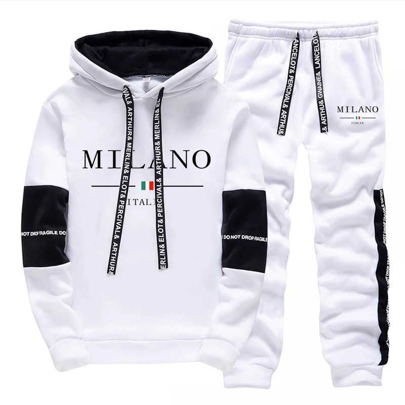 Newest Fahsion Mens Sportswear Hooded Sweatshirts Jogger Pants Male Daily Casual Sport Jogging Suit Italia Milan Printed Hoodies - Image 2