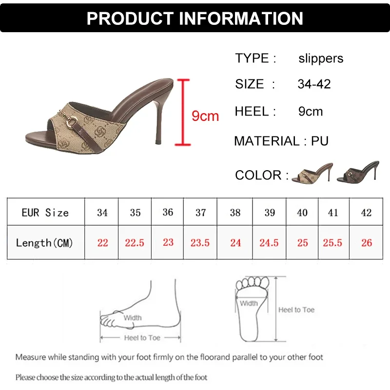 Elegant Metal Buckle High Heels Slippers Women Brand Design Printed Thin Heeled Sandals Woman Fashion Dress Party Shoes Size 42 - Image 6