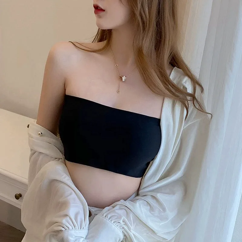 Ice Silk Strapless Bra Girls Seamless Crop Tube Top Bralette for Women Sexy Soft Bras Large Size Bustier Tops Summer Underwear - Image 2