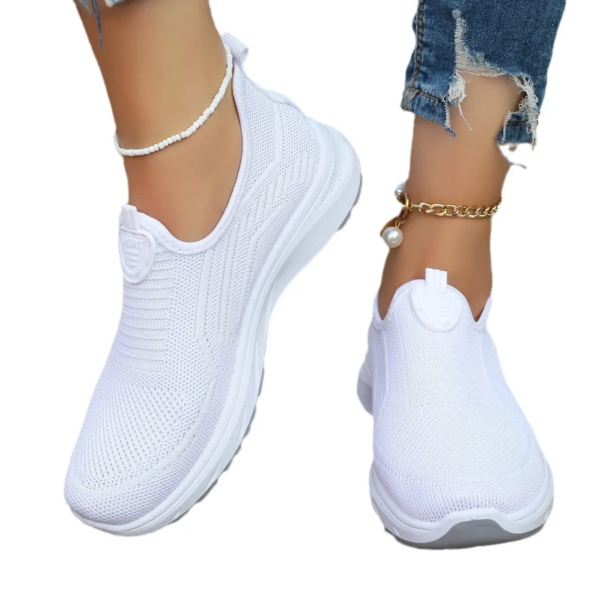 2024 New Summer Mesh Breathable Large Women's Casual Shoes Soft Sole Lightweight Women's One Step Single Step Shoes - Image 5