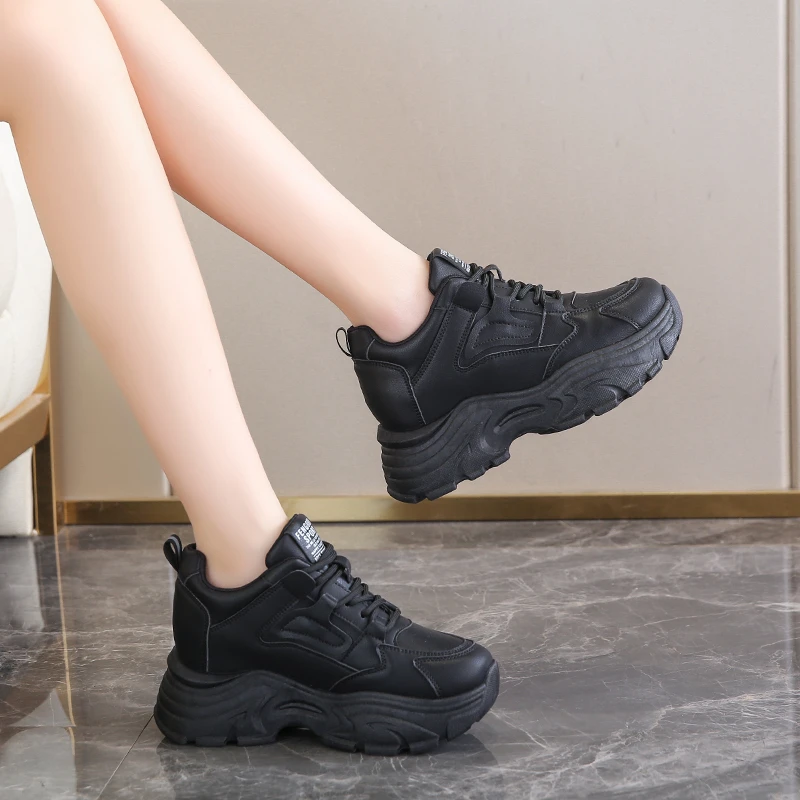 White Platform Women's Sneakers 2024 Spring Lace-Up Thick Bottom Vulcanize Shoes Woman Pu Leather Breathable Sports Shoes Ladies - Image 5
