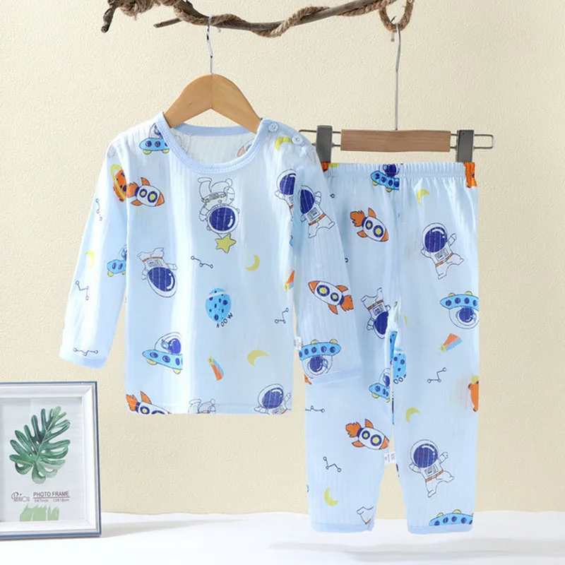 Soft Breathable Cotton Baby Children Pajamas Set Cute Cartoon Long Sleeve Home Sleepwear Set for 0-5 Years Old - Image 2