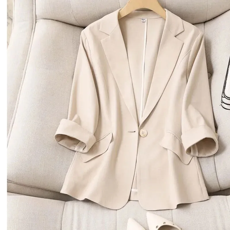 Spring Summer Women Seven Points Sleeve Small Suit Coat Korean Female Solid Color Blazer Jacket Ladies New Leisure Fashion Tops - Image 5