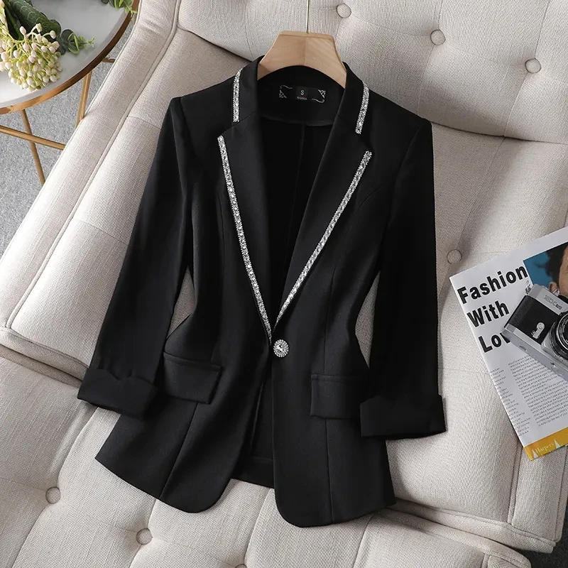 2022 Autumn Women's Blazer Paillettes Femme Summer Sunscreen Jacket White New Suit Jacket Women's Fashion Thin Black Cardigan - Image 5