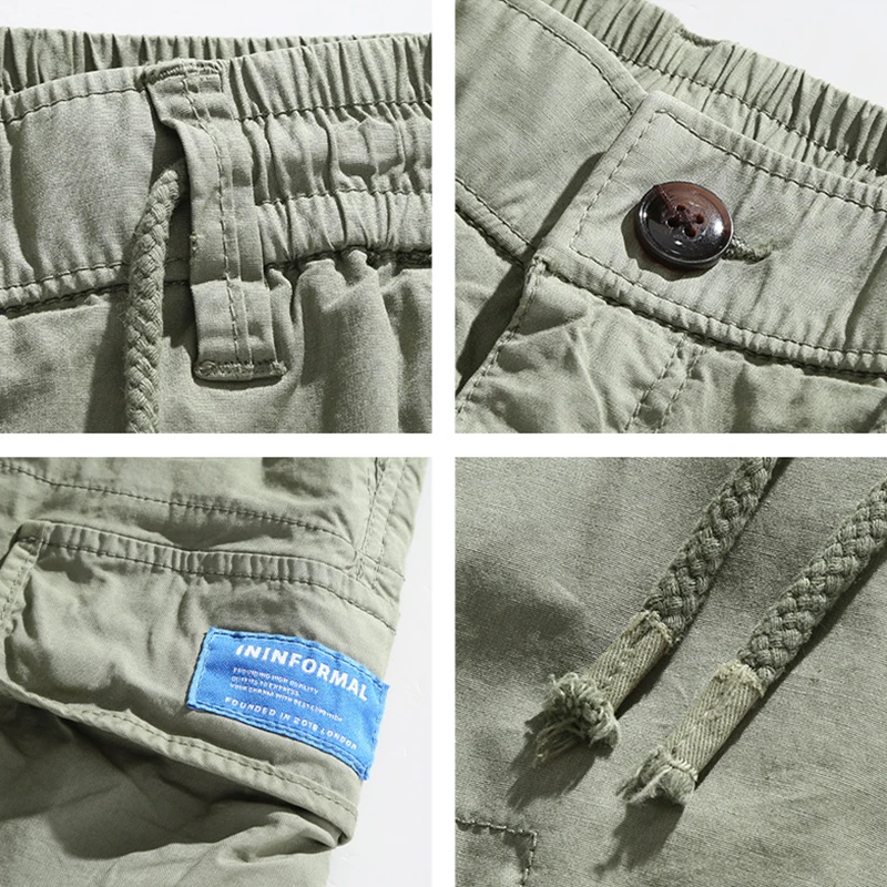 Men Summer New Casual Vintage Classic Cotton Cargo Shorts Men Multi Pocket Bermuda Beach Shorts Outwear Solid Jogger Shorts Male - Image 5