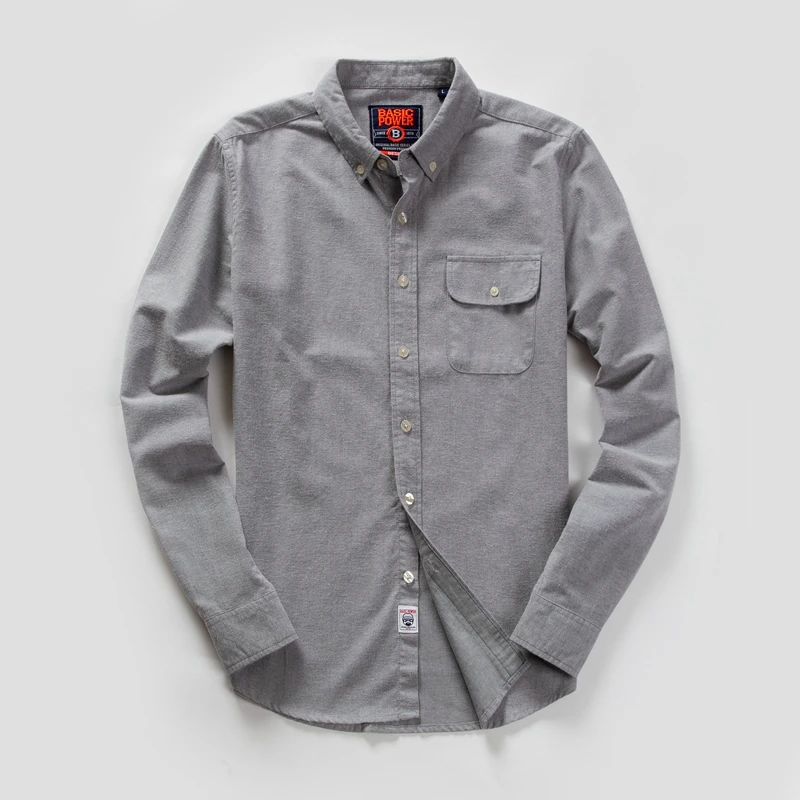 Men's Long Sleeve Oxford Casual Shirt Front Patch Chest Pocket Regular-fit Button-down Collar Thick Work Shirt MG20306 - Image 4
