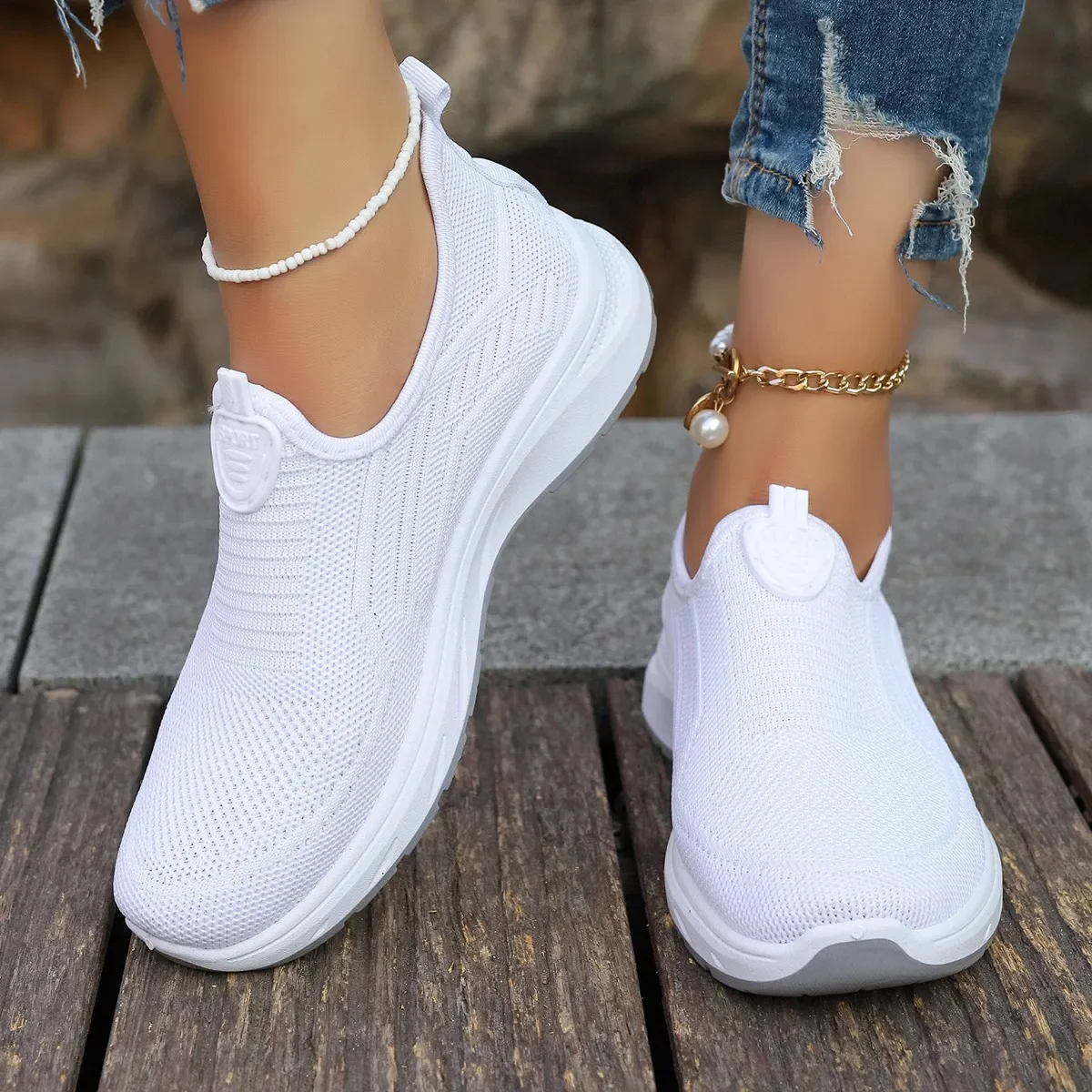 2024 New Summer Mesh Breathable Large Women's Casual Shoes Soft Sole Lightweight Women's One Step Single Step Shoes - Image 6