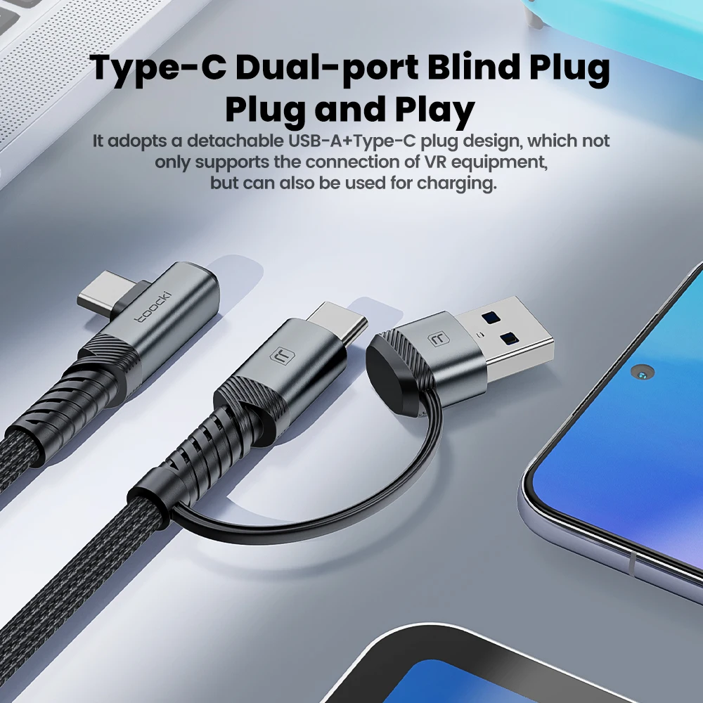 Toocki 5m VR Link Elbow Cable 2 in 1 3A USB A+C to Type C PD Fast Charging USB3.0 5Gbps Data Transfer Wire For Phone Accessories - Image 2