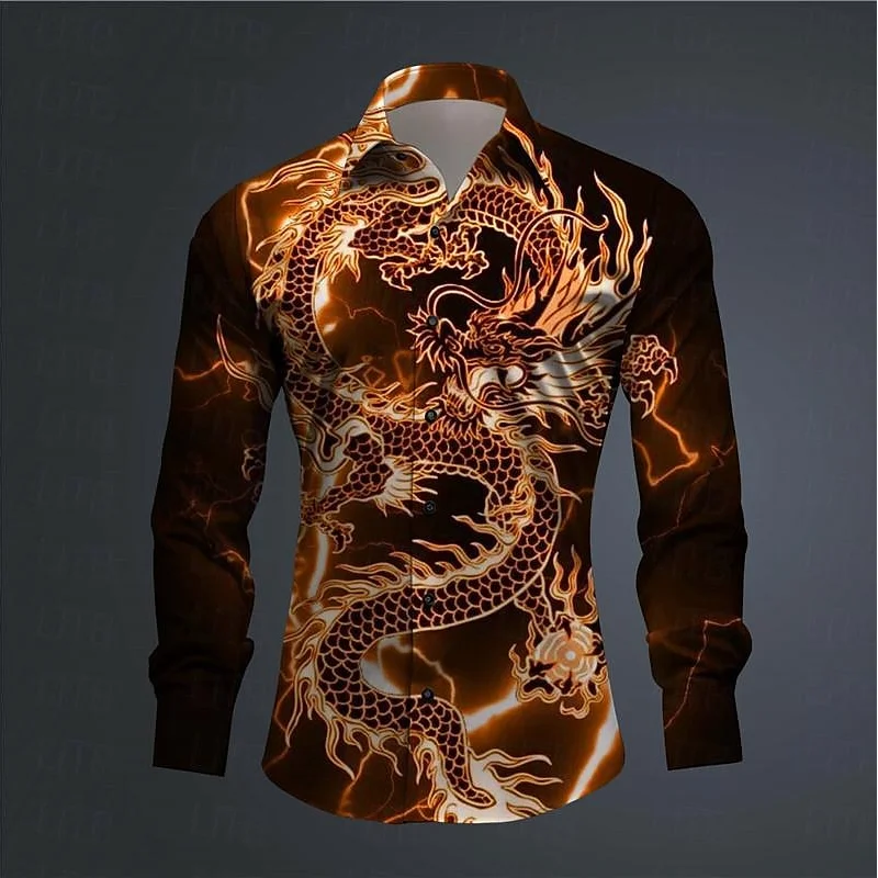 Hawaii Men's 3D Printed Dragon Print Roll-down Button-down Shirt Outdoor Street Long Sleeve Clothing Fashion Casual Beach Style - Image 5