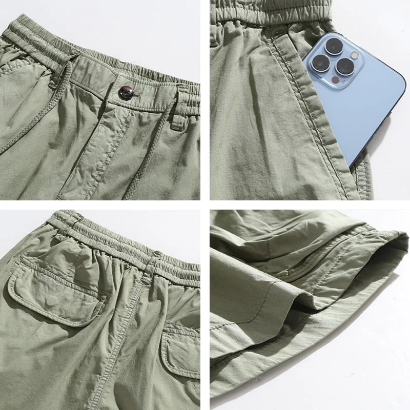 Men Summer New Casual Vintage Classic Cotton Cargo Shorts Men Multi Pocket Bermuda Beach Shorts Outwear Solid Jogger Shorts Male - Image 6