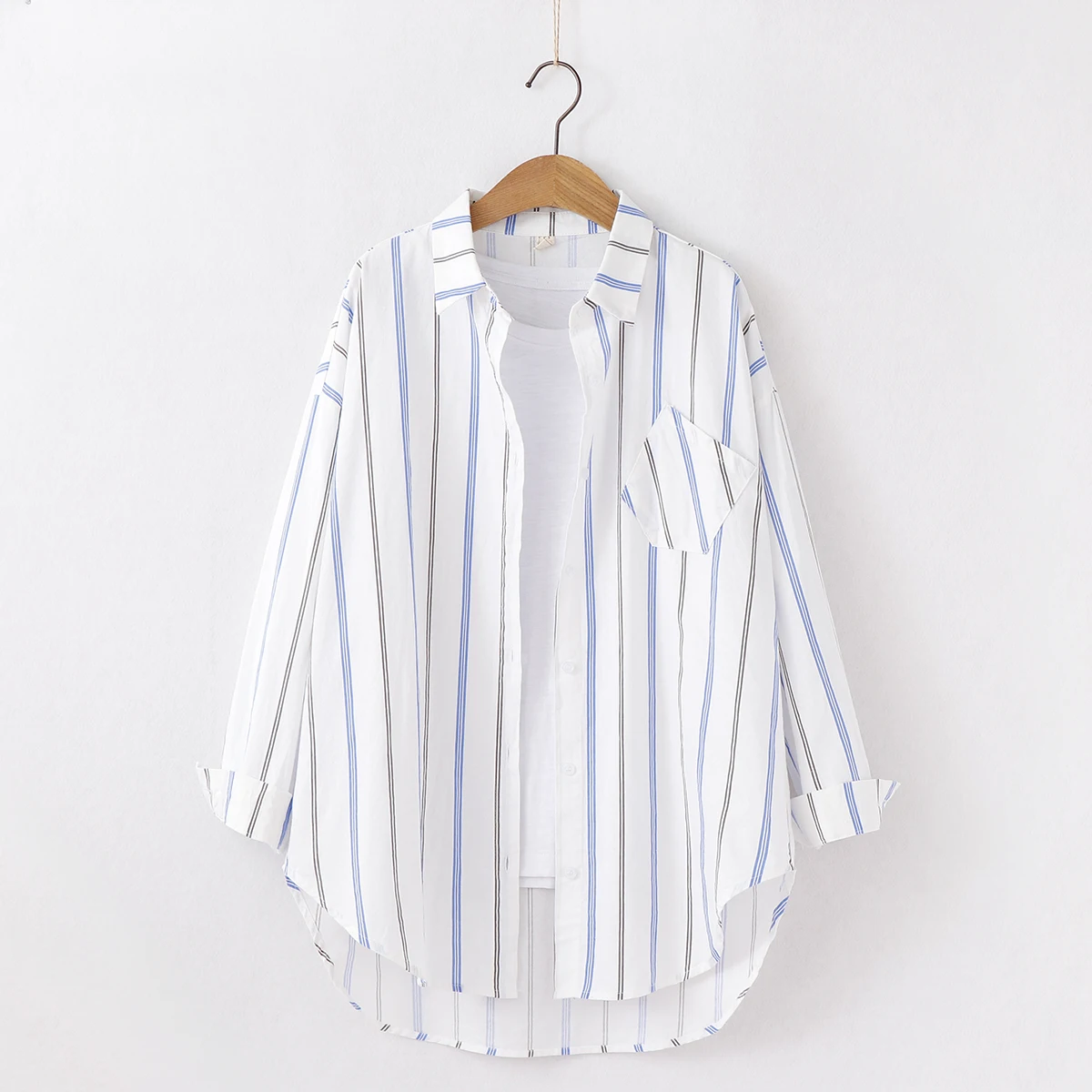 Loose Casual Striped Shirts Women 2024 New Ladies Sweet Simple Style Long Sleeve Print Shirt Female Blouse and Tops Lady Clothes - Image 5